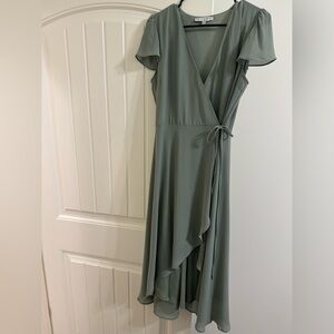 Baltic Born | Sage Green Midi Wrap Dress | Large